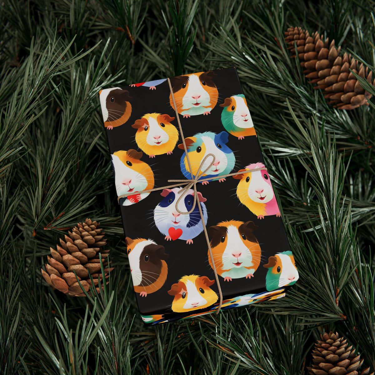 Poppin' Piggy on Black Gift Wrapping Paper