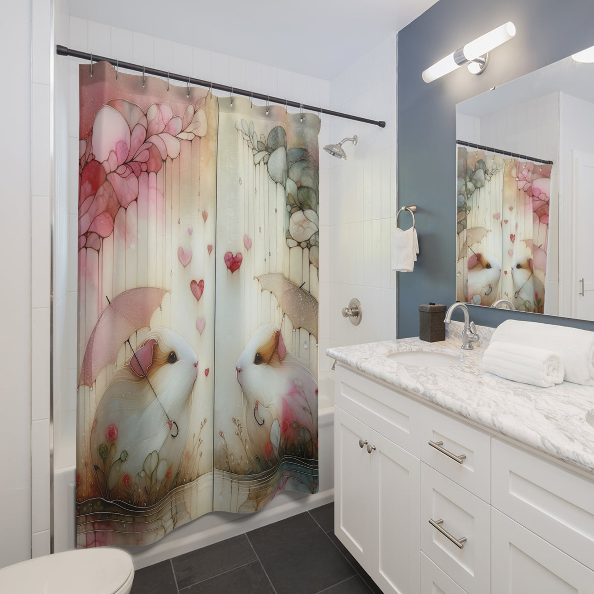Cute Guinea Pig Shower Curtain with Hearts - Perfect for Animal Lovers & Home Décor