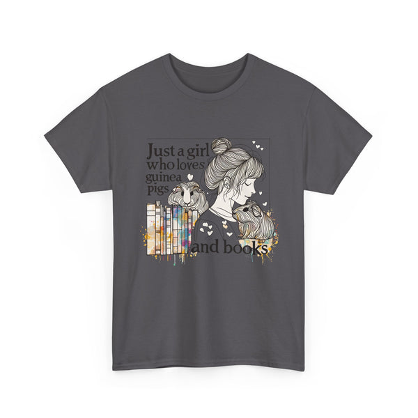 Just a Girl Who Loves Guinea Pigs and Books - Unisex Heavy Cotton Tee - Style BG2P