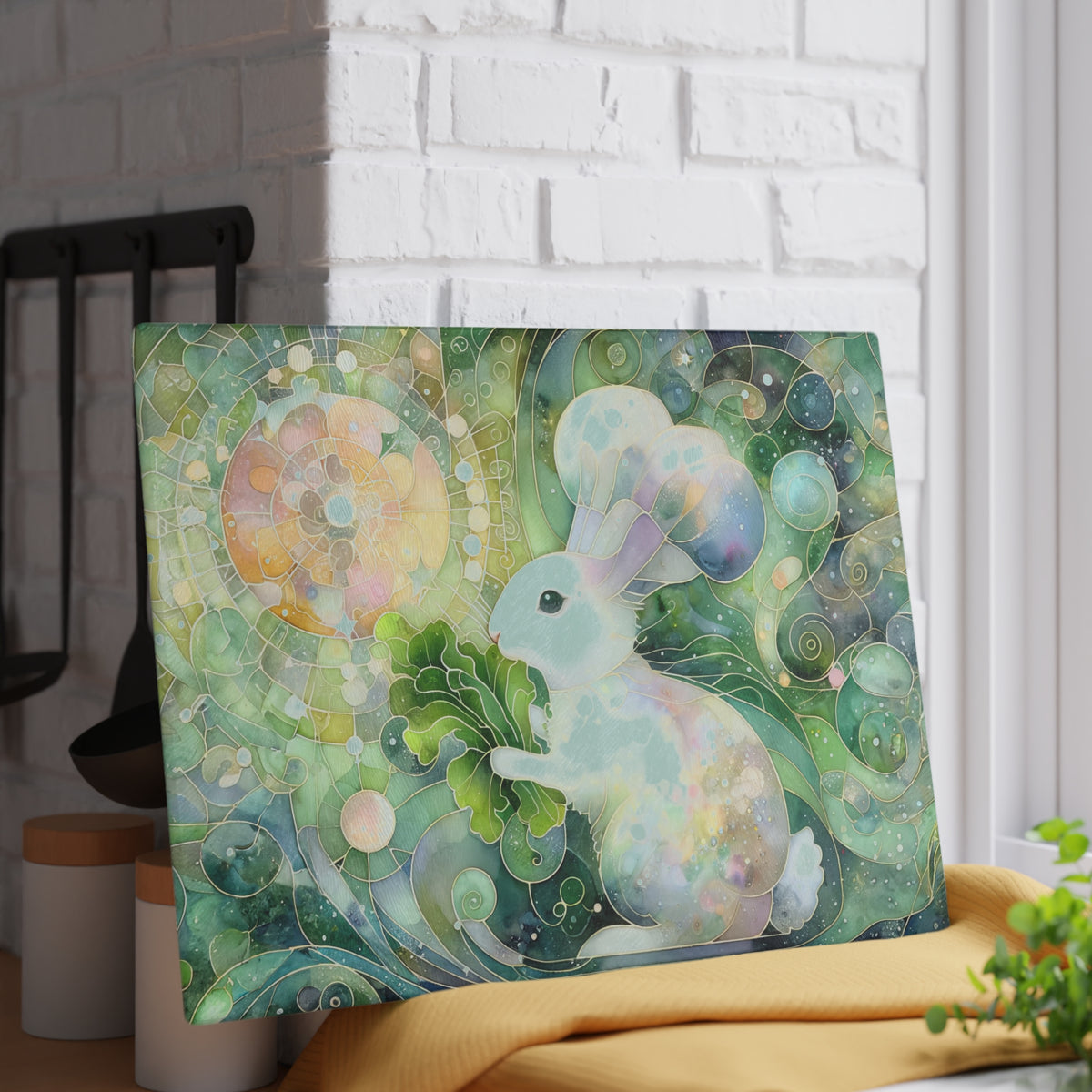 Munching Bunny Chef Rabbit Glass Cutting Board