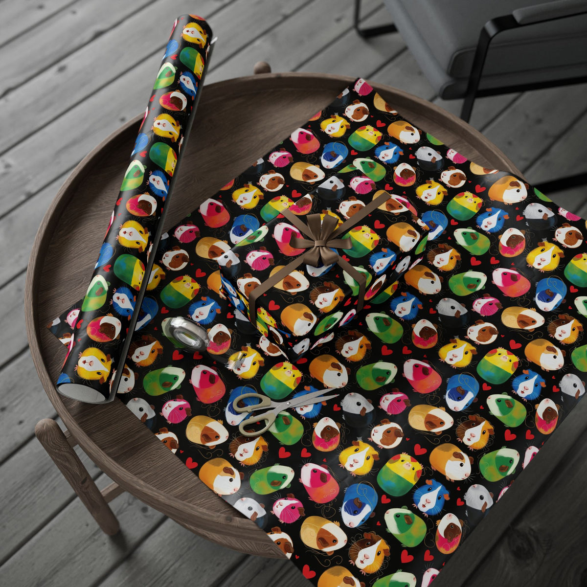 Twirly Piggies on Black Gift Wrapping Paper