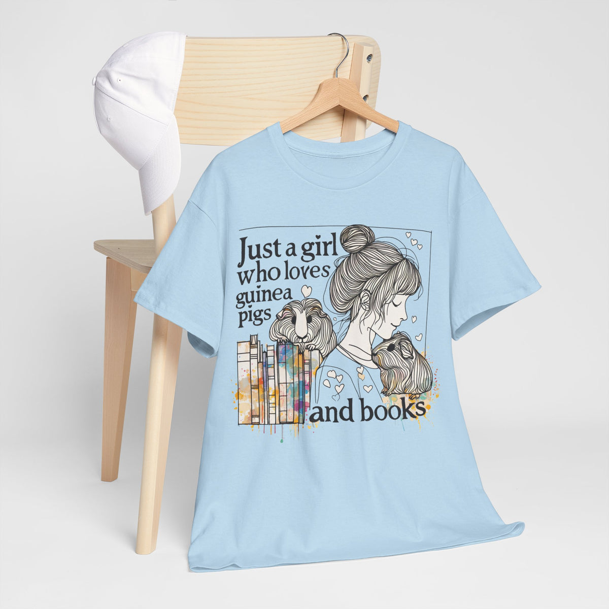 Just a Girl Who Loves Guinea Pigs and Books - Unisex Heavy Cotton Tee - Style BG2P
