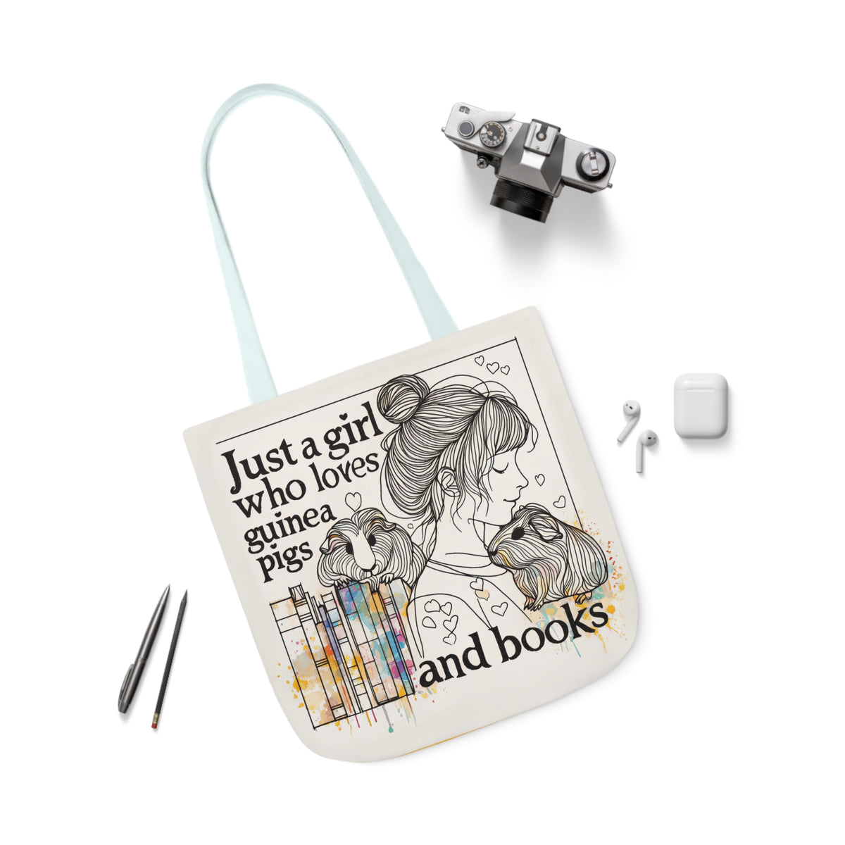 Just a Girl Who Loves Guinea Pigs and Books Canvas Tote - Style BG2P