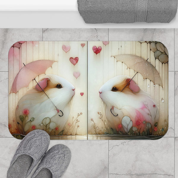 Cute Guinea Pig Bath Mat with Umbrellas and Hearts