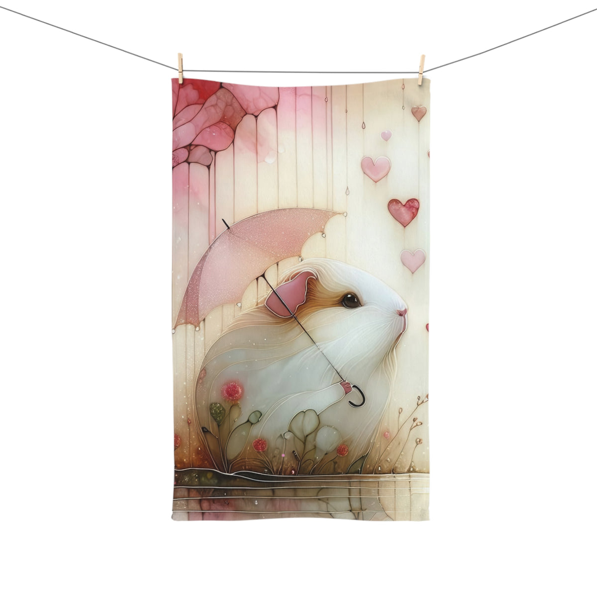 Cute Guinea Pig Hand Towel (pink) with Umbrella Design - Perfect for Animal Lovers and Home Decor