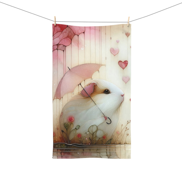 Cute Guinea Pig Hand Towel (pink) with Umbrella Design - Perfect for Animal Lovers and Home Decor