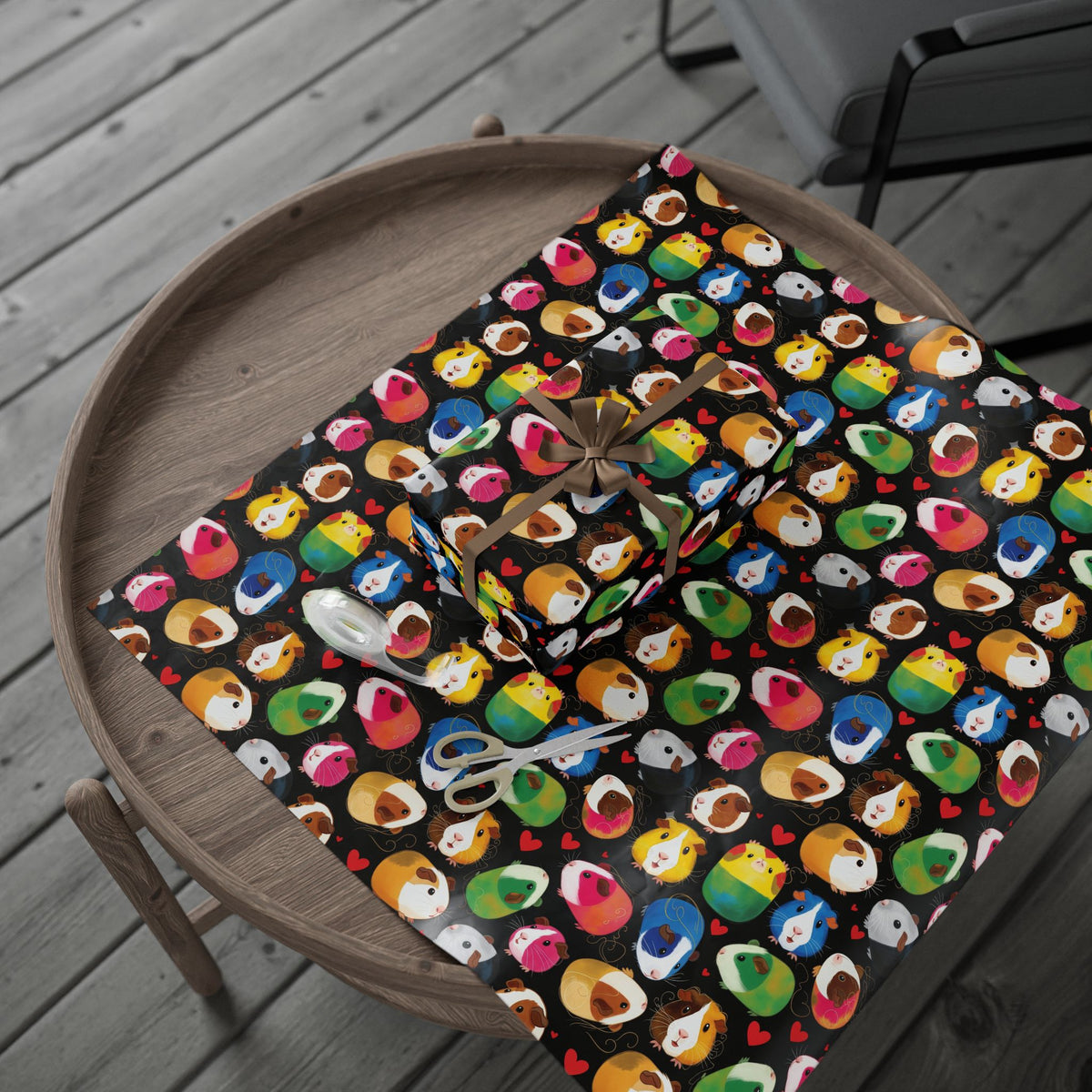 Twirly Piggies on Black Gift Wrapping Paper