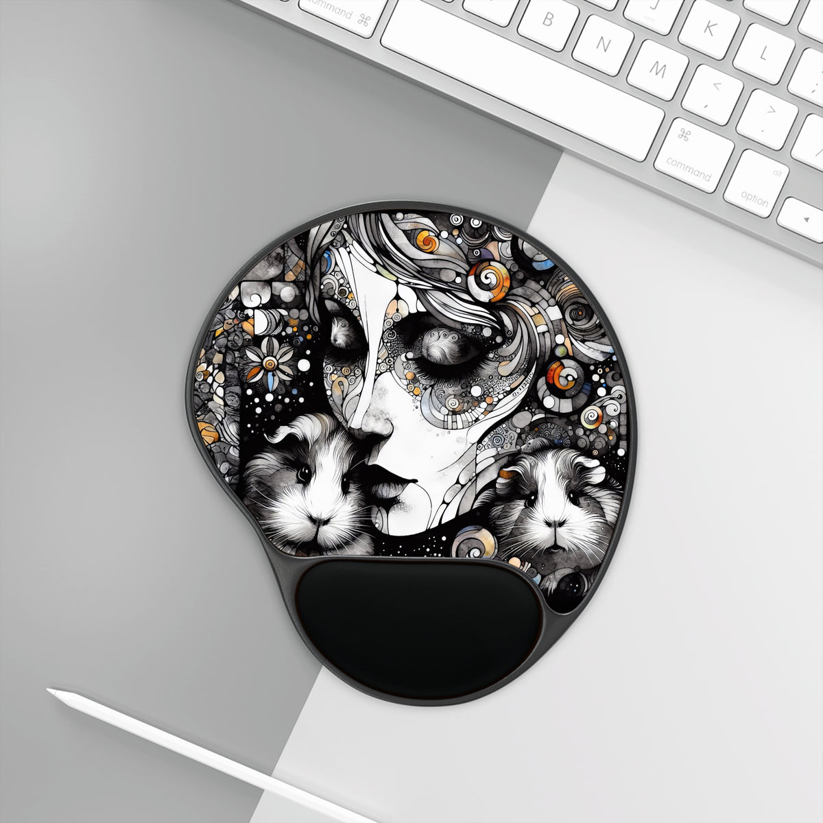 Black and White Fantasy Piggy Pad With Wrist Rest