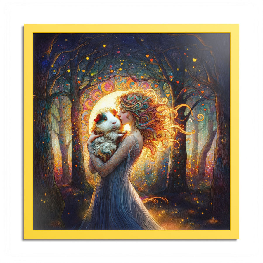 Woodland Grace Guinea Pig Framed Art Print in Yellow Frame