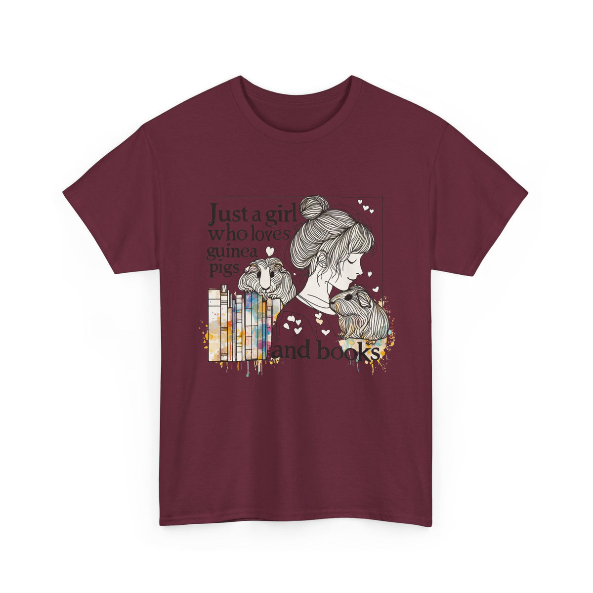 Just a Girl Who Loves Guinea Pigs and Books - Unisex Heavy Cotton Tee - Style BG2P