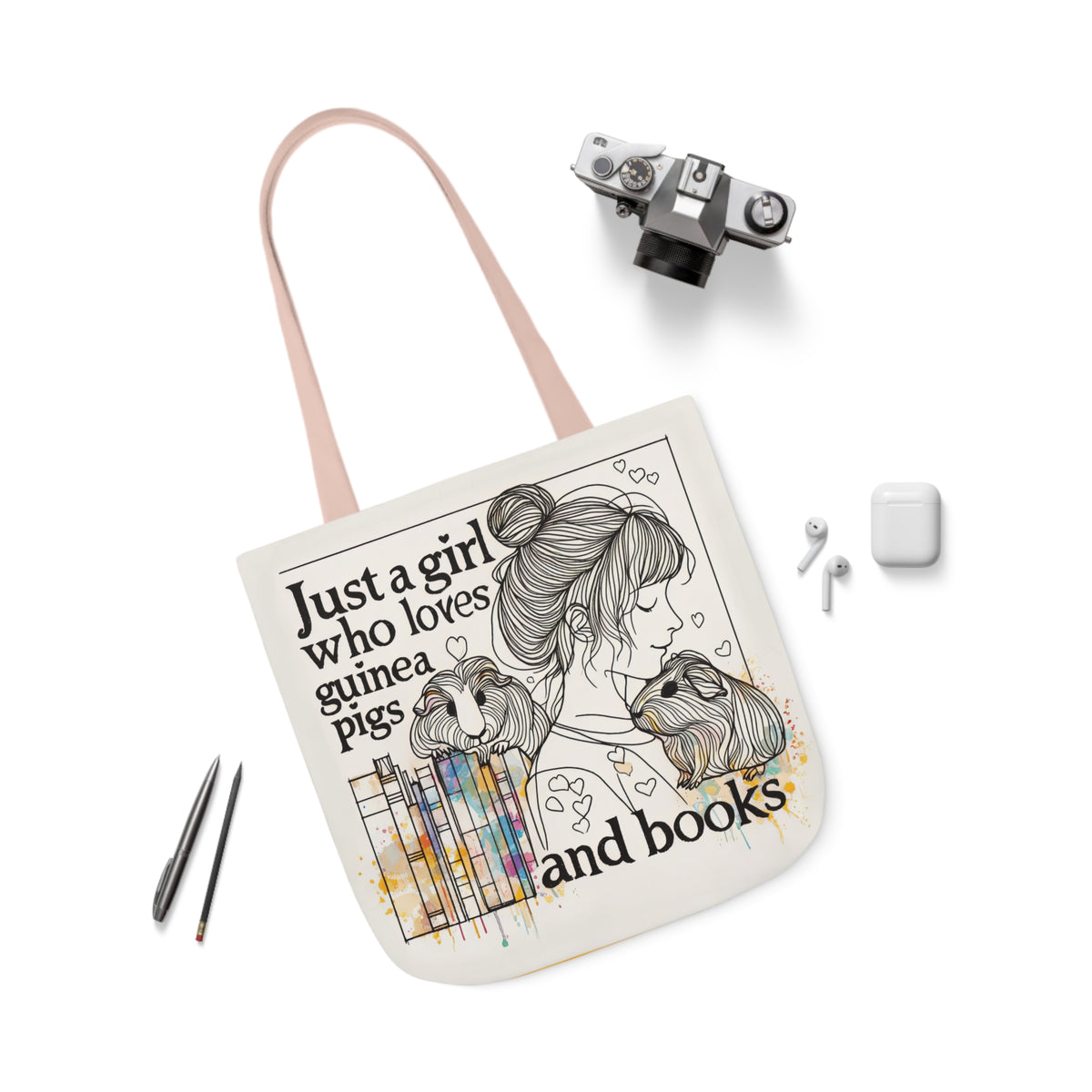 Just a Girl Who Loves Guinea Pigs and Books Canvas Tote - Style BG2P