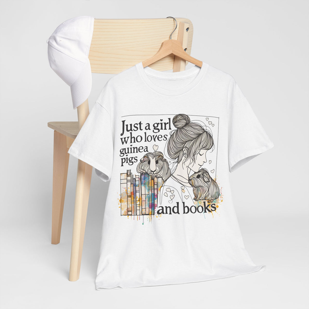 Just a Girl Who Loves Guinea Pigs and Books - Unisex Heavy Cotton Tee - Style BG2P