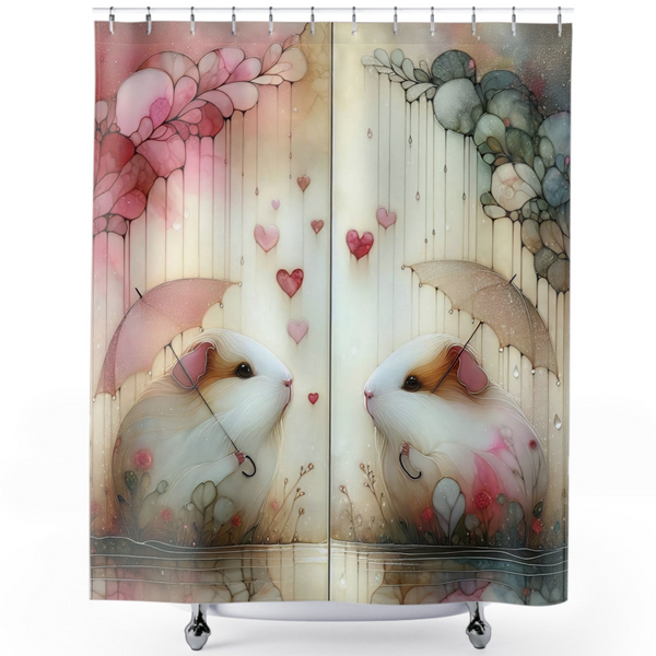 Cute Guinea Pig Shower Curtain with Hearts - Perfect for Animal Lovers & Home Décor