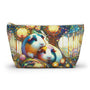 Colorful accessories or makeup pouch with two guinea pigs and a fantasy forest design on a white background
