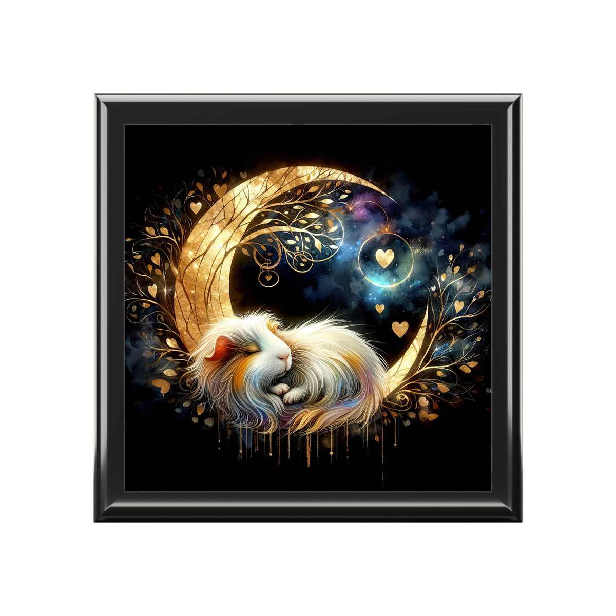 Resting Piggy in Golden Crescent Moon Keepsake Jewelry Box