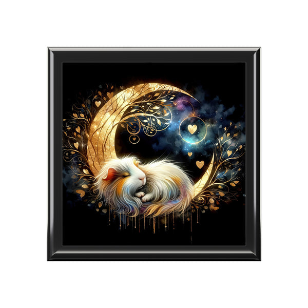 Resting Piggy in Golden Crescent Moon Keepsake Jewelry Box