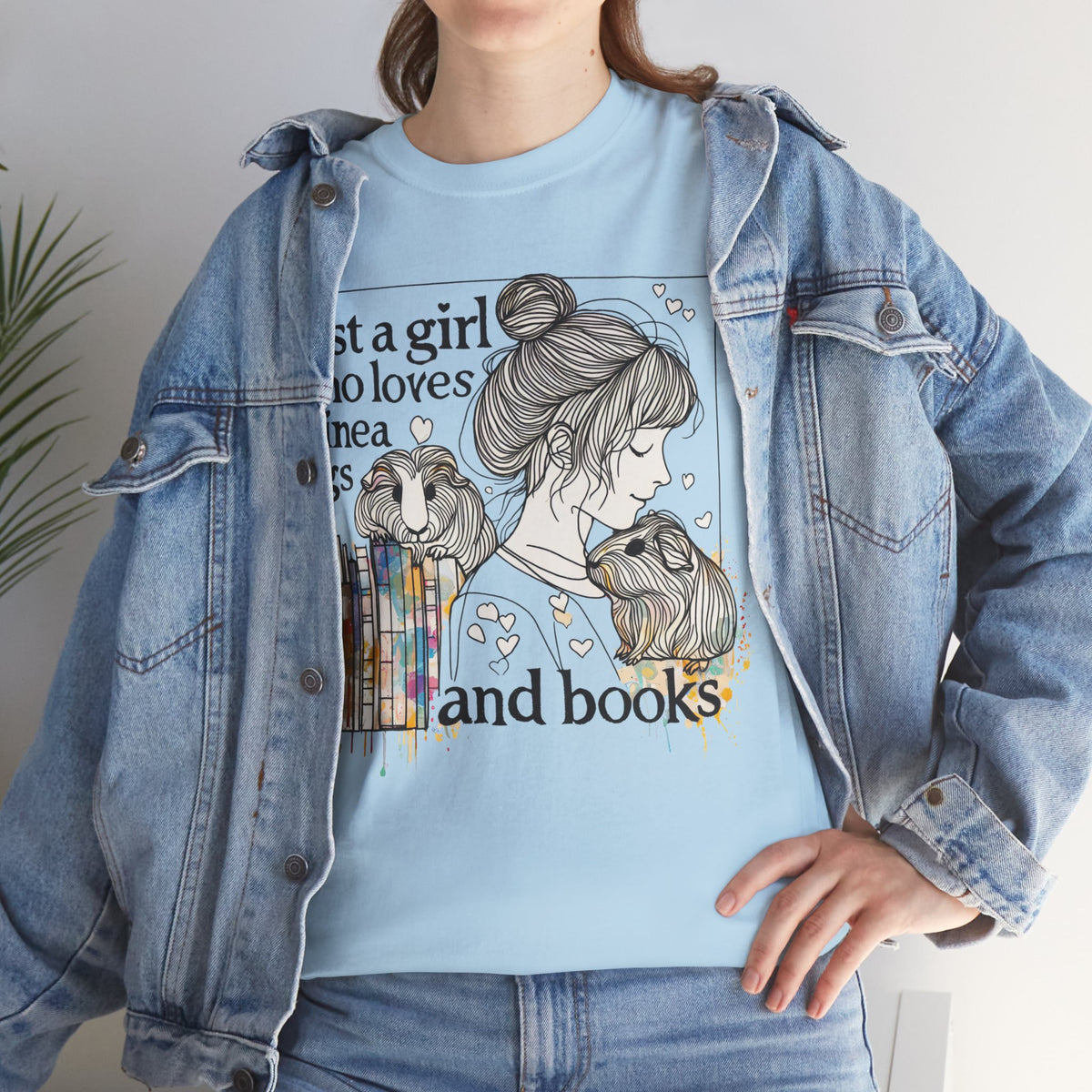 Just a Girl Who Loves Guinea Pigs and Books - Unisex Heavy Cotton Tee - Style BG2P