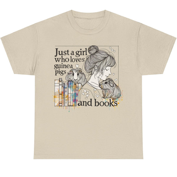 Just a Girl Who Loves Guinea Pigs and Books - Unisex Heavy Cotton Tee - Style BG2P