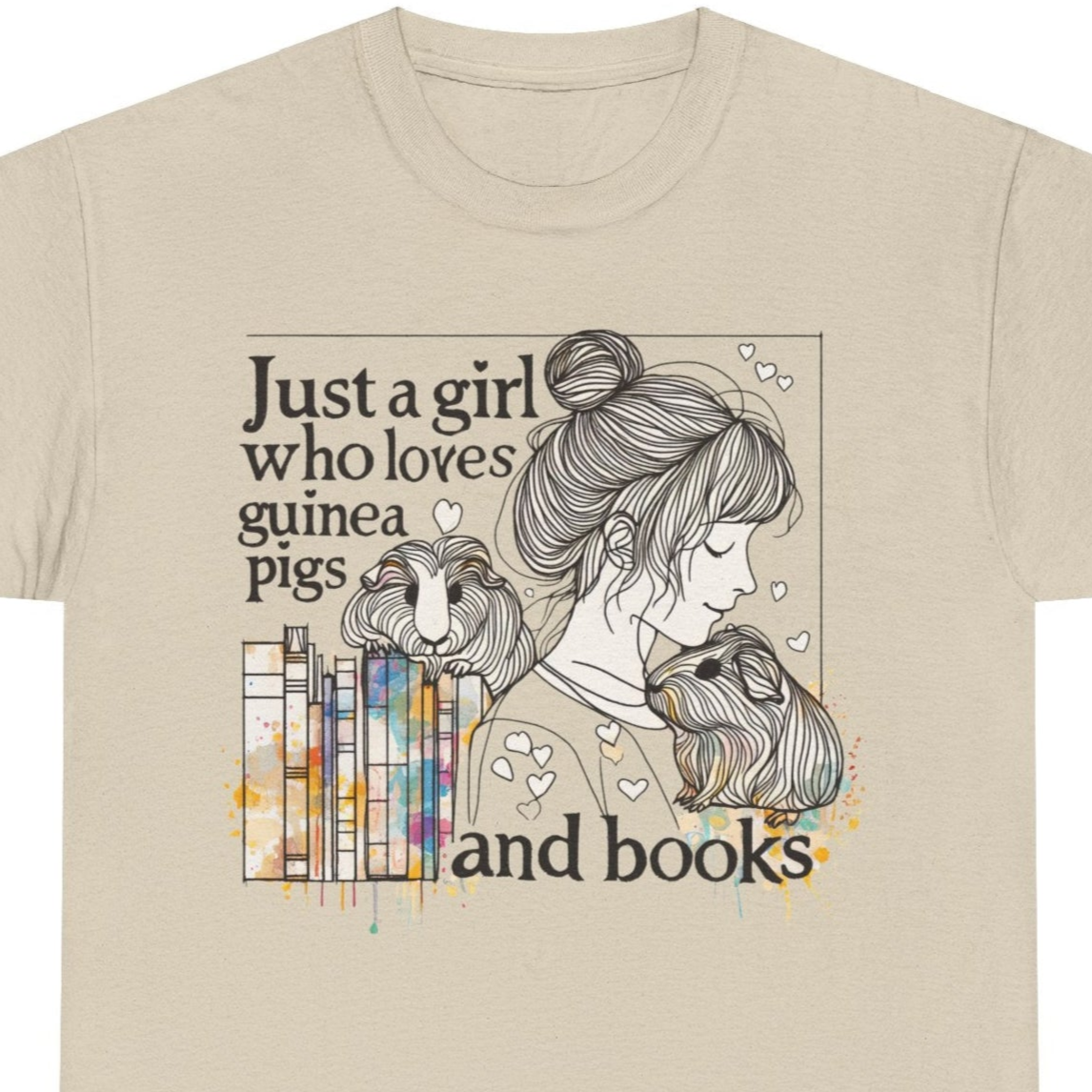 Just a Girl Who Loves Guinea Pigs and Books - Unisex Heavy Cotton Tee - Style BG2P