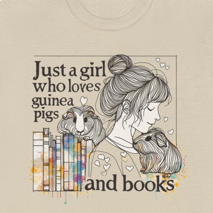 Just a Girl Who Loves Guinea Pigs and Books - Unisex Heavy Cotton Tee - Style BG2P