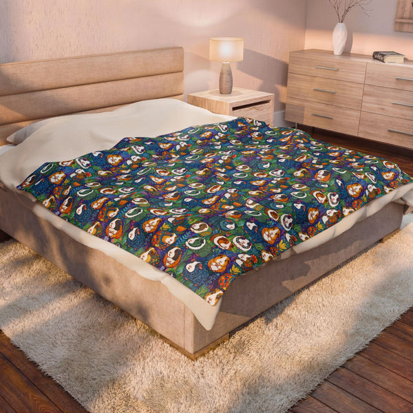 Blue Paisley Piggies Velveteen Guinea Pig Throw Blanket