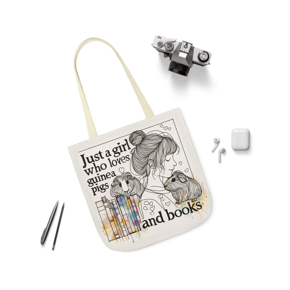 Just a Girl Who Loves Guinea Pigs and Books Canvas Tote - Style BG2P