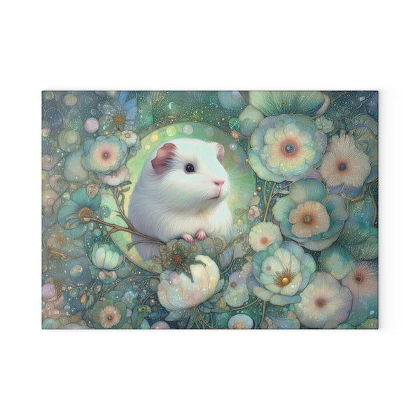 Whimsical Guinea Pig Glass Cutting Board, Kitchen Decor, Animal Lover Gift, Floral Kitchen Art, Unique Home Gift, Cooking Accessory