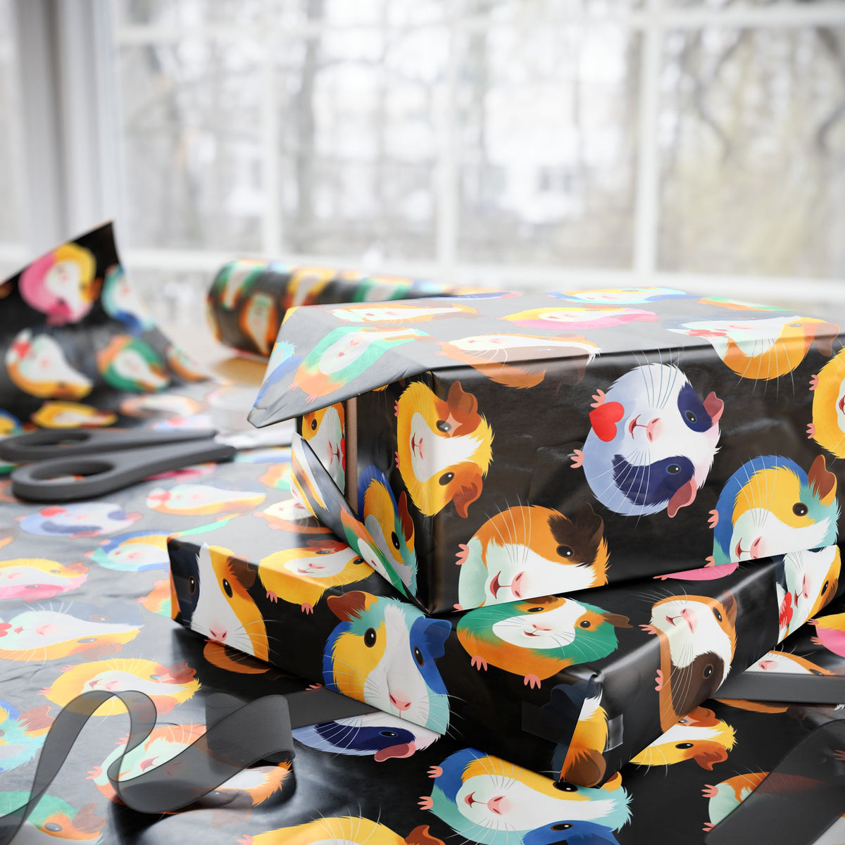 Poppin' Piggy on Black Gift Wrapping Paper