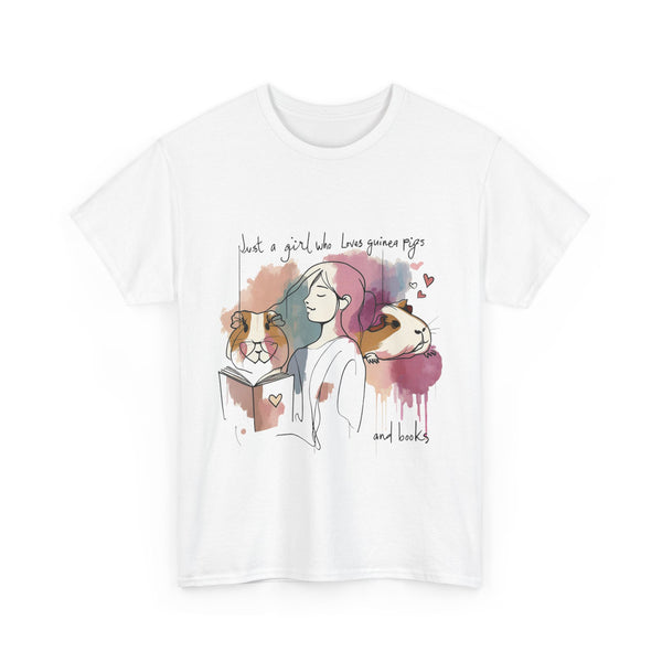 Just a Girl Who Loves Guinea Pigs and Books - Unisex Heavy Cotton Tee - Style SP2P