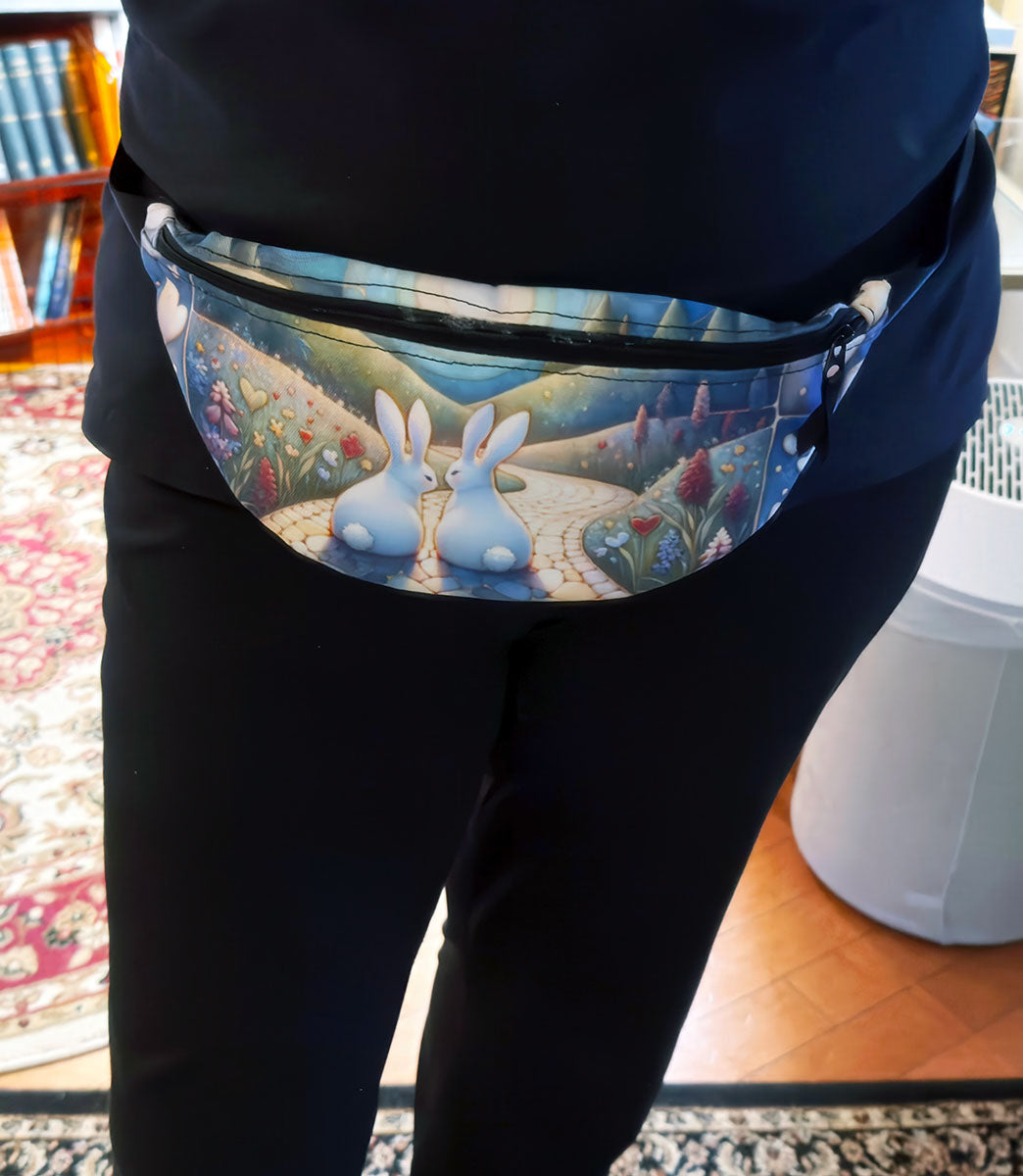 Bunny Rabbit Road Fantasy Art on a Fanny Pack