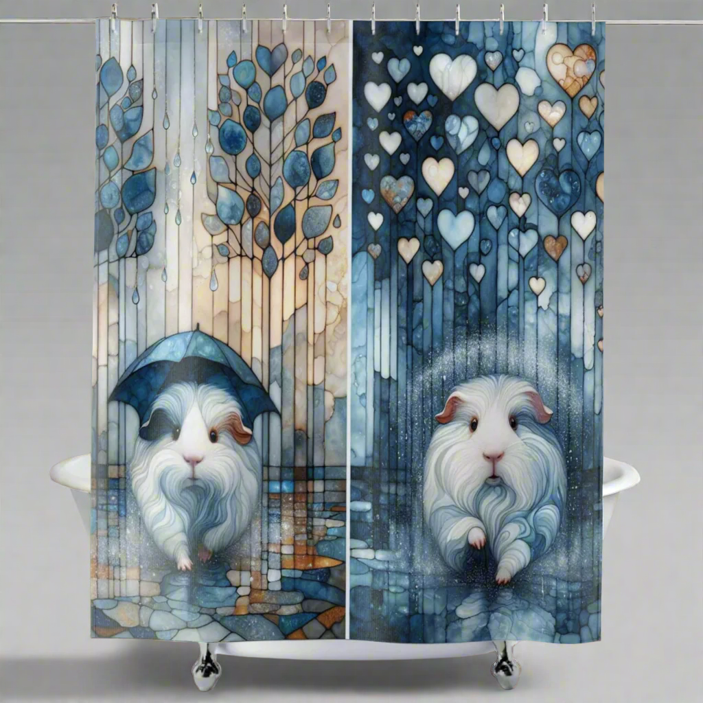 Shower Curtains - Adorable Guinea Pigs in Light Rain