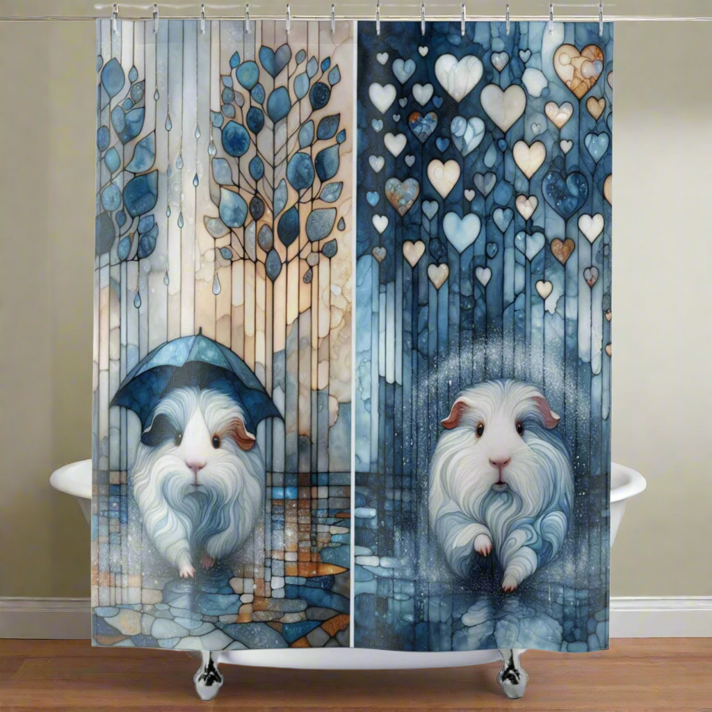 Shower Curtains - Adorable Guinea Pigs in Light Rain