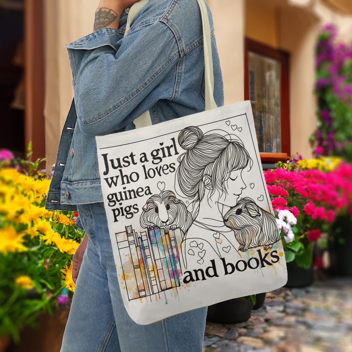Just a Girl Who Loves Guinea Pigs and Books Canvas Tote - Style BG2P