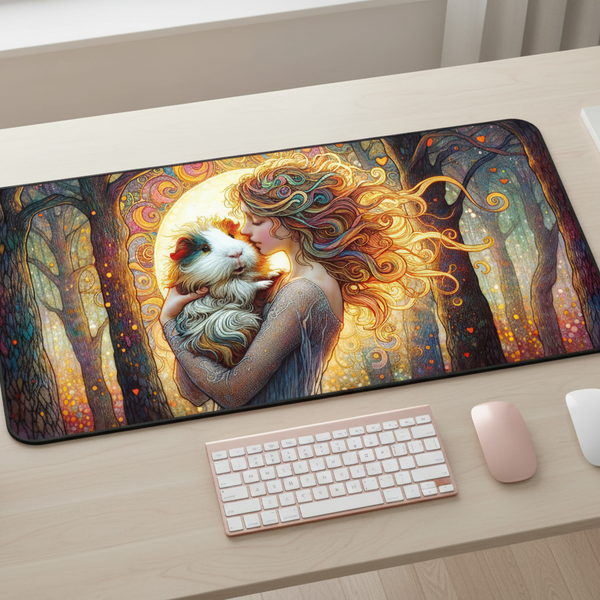 Woodland Grace Guinea Pig Desk Mat on a girl's desk