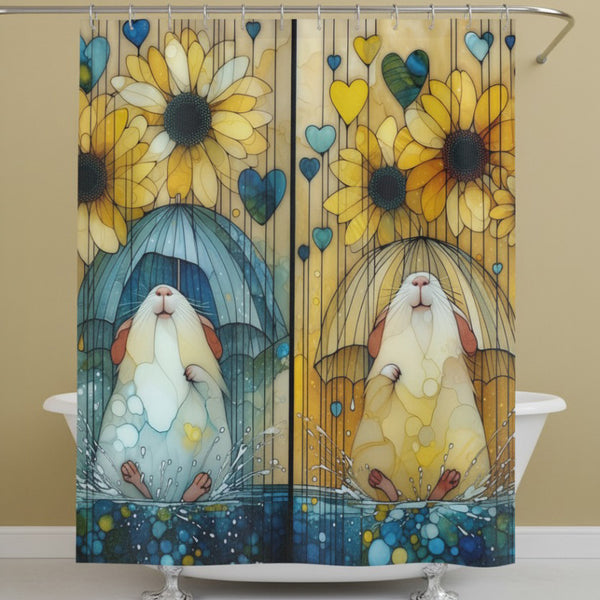 Sunflowers in the Rain Guinea Pig Shower Curtain