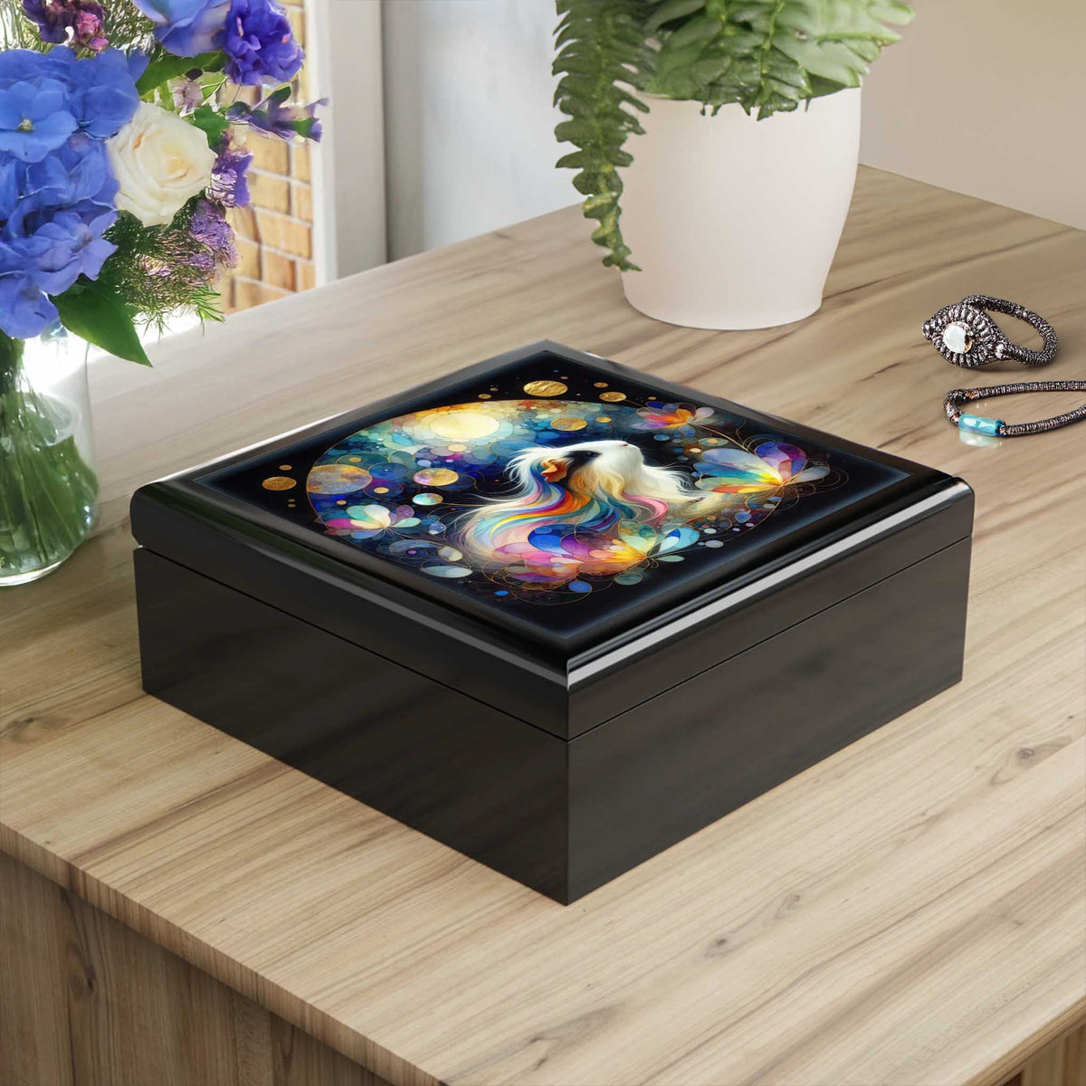 Colorful Moonscape Guinea Pig Keepsake Jewelry Box